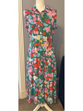 J.Crew Floral Midi Dress Pleated Skirt Ruffle Sleeve Size 6 Pockets